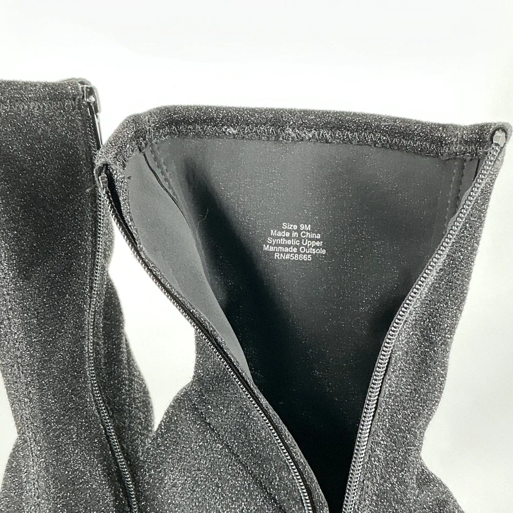Abound Size 9 Black Glitter Platform Block Heel Sock Boots Square Toe